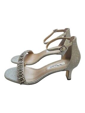 Nina New York 8 silver gemstone strap kitten heels NEW